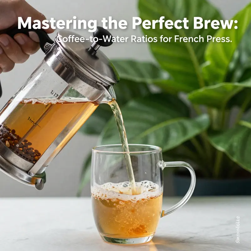 Standard French press ratio of coffee to water, demonstrating the harmony of coffee and water in brewing.