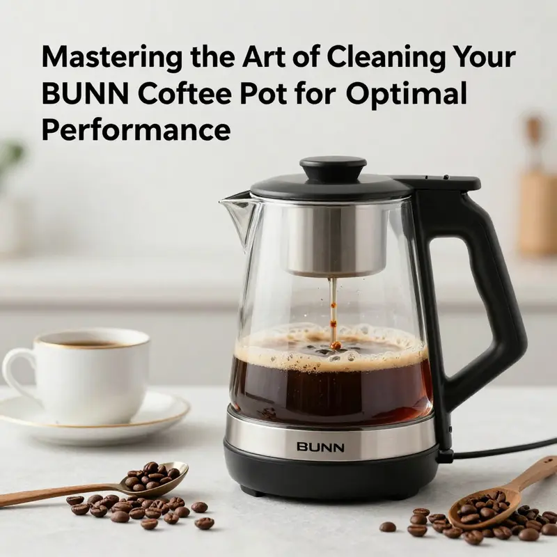 A barista diligently cleaning a BUNN coffee pot to maintain quality brewing.