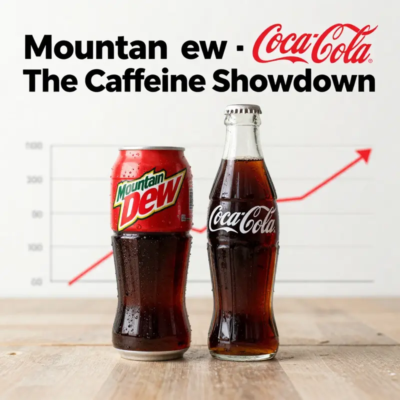 A visual breakdown showing the caffeine content difference between Mountain Dew and Coca-Cola.