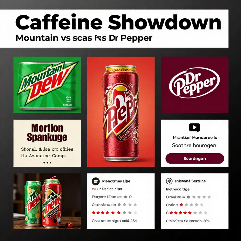 Caffeine content comparison between Mountain Dew and Dr Pepper.
