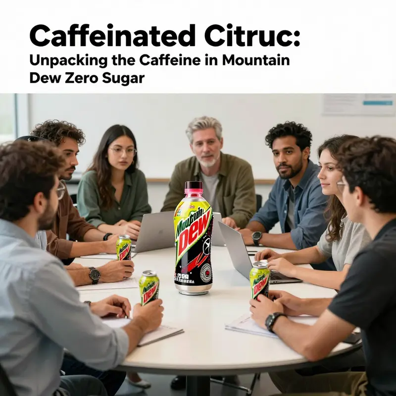 The unmistakable can of Mountain Dew Zero Sugar highlighting its caffeine content.