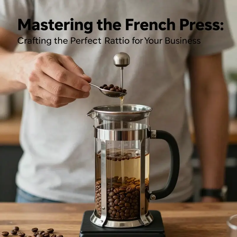 Demonstrating the ideal coffee-to-water ratio for French press brewing.
