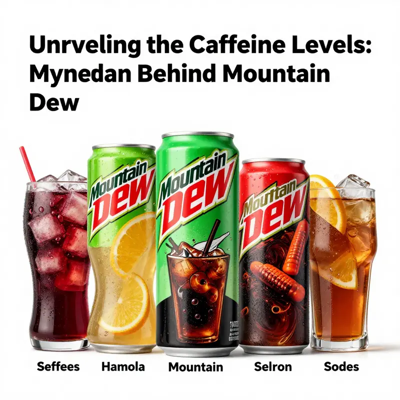 A vivid representation of Mountain Dew highlighting its caffeine content.