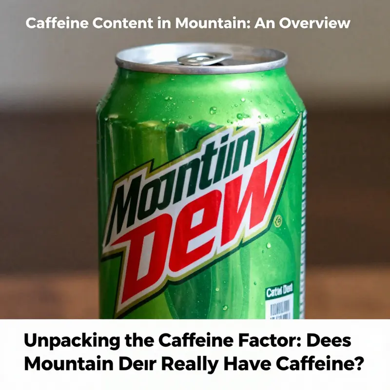 A can of Mountain Dew with visible nutrition facts, emphasizing its caffeine content.