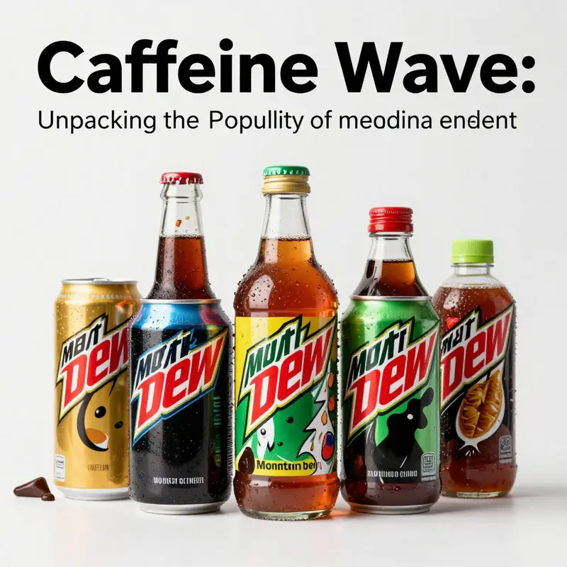 An artistic arrangement of Mountain Dew products showcasing their vibrant colors and packaging.