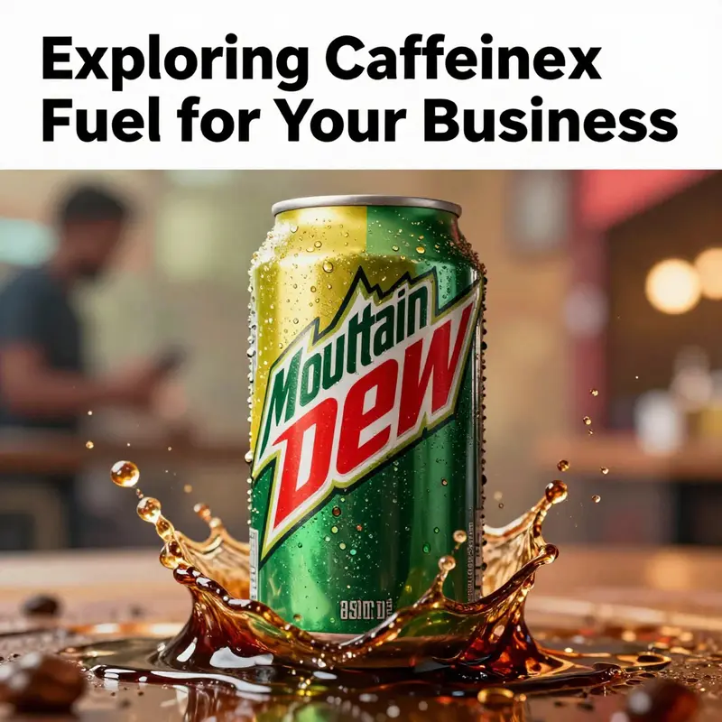 A can of Mountain Dew with splashes of liquid, illustrating its energetic branding.