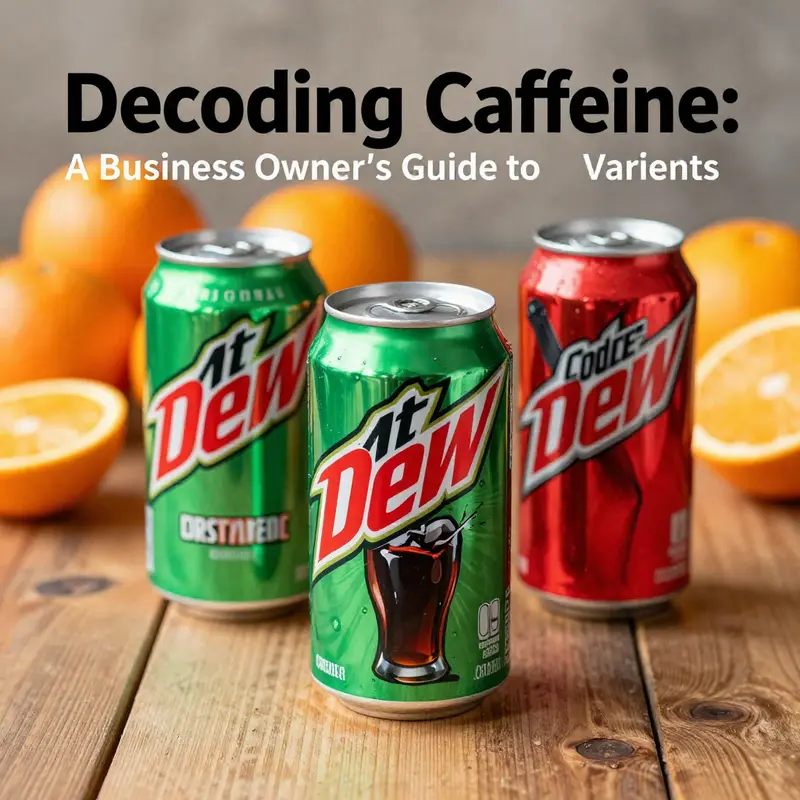 A visual comparison of Original and Code Red Mountain Dew, highlighting their caffeine content.