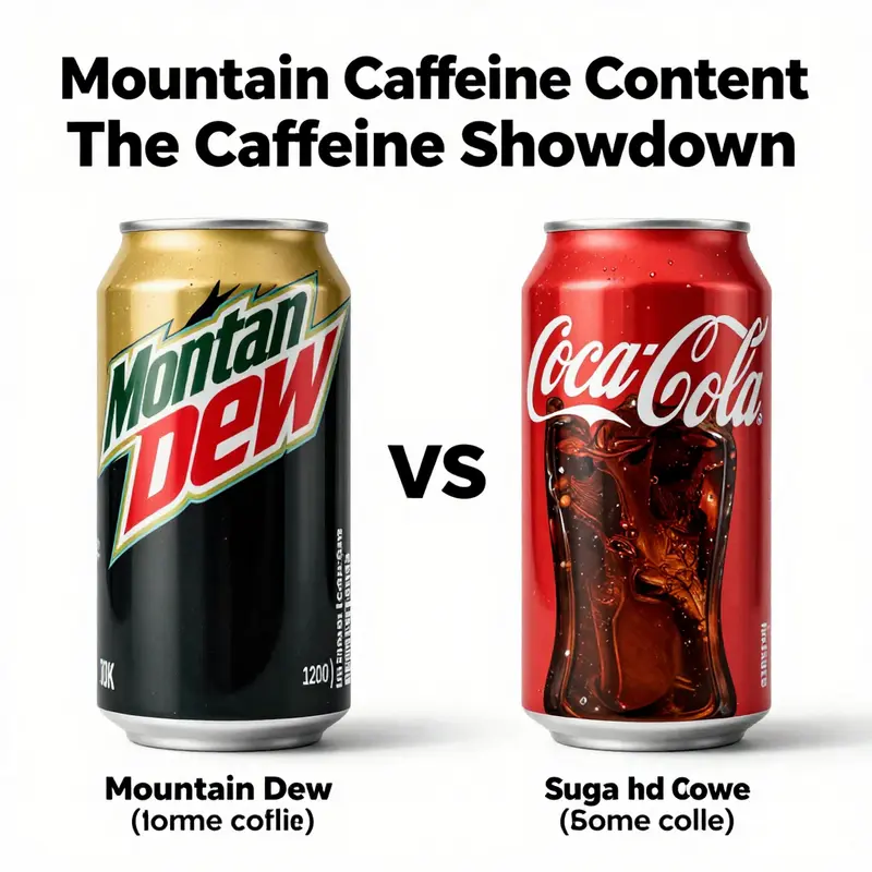 A visual breakdown showing the caffeine content difference between Mountain Dew and Coca-Cola.