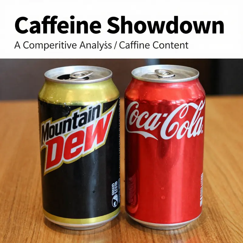 A visual comparison of Mountain Dew and Coca-Cola cans, highlighting their distinct caffeine levels.