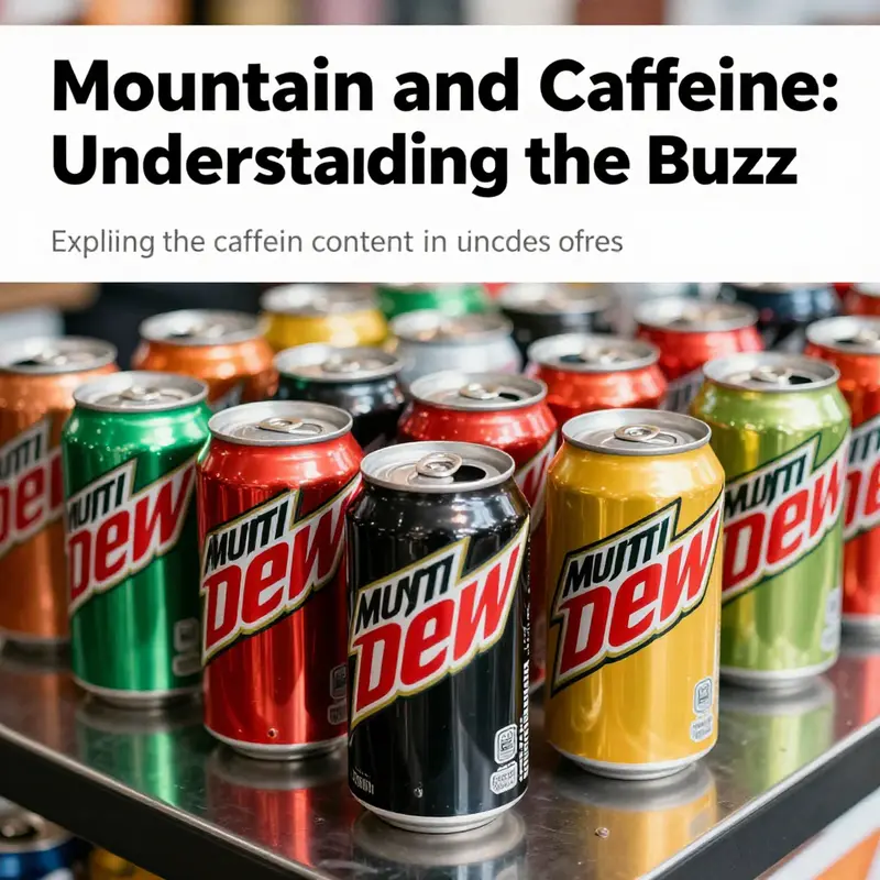 A colorful arrangement of Mountain Dew cans highlighting different flavors, perfect for an article on caffeine content.