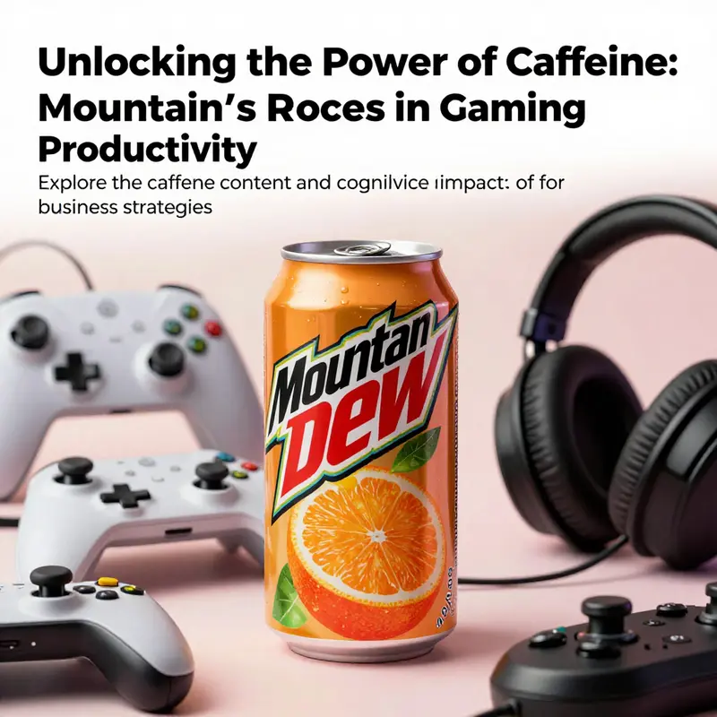 A cover image showcasing Mountain Dew surrounded by gaming elements, reflecting its caffeine appeal.