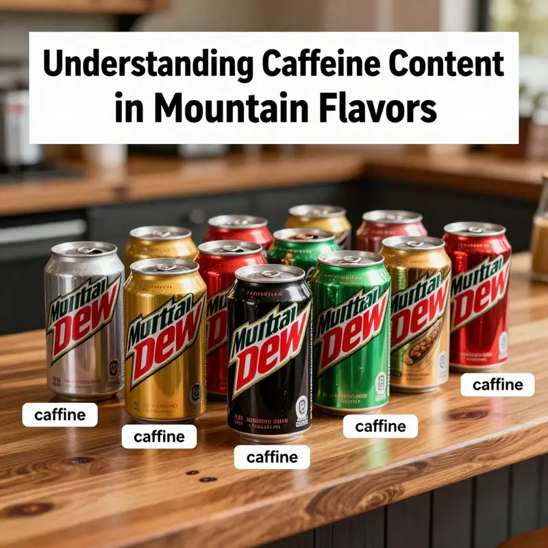 Infographic displaying the caffeine content in various Mountain Dew products.