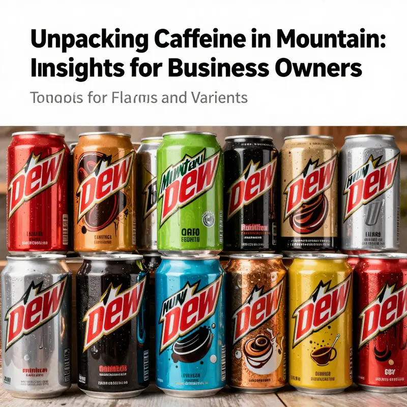 Overview of caffeine quantity in a refreshingly cold Mountain Dew bottle.