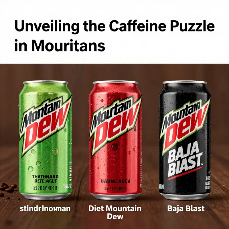 Caffeine content infographic showcasing different container sizes of Mountain Dew.