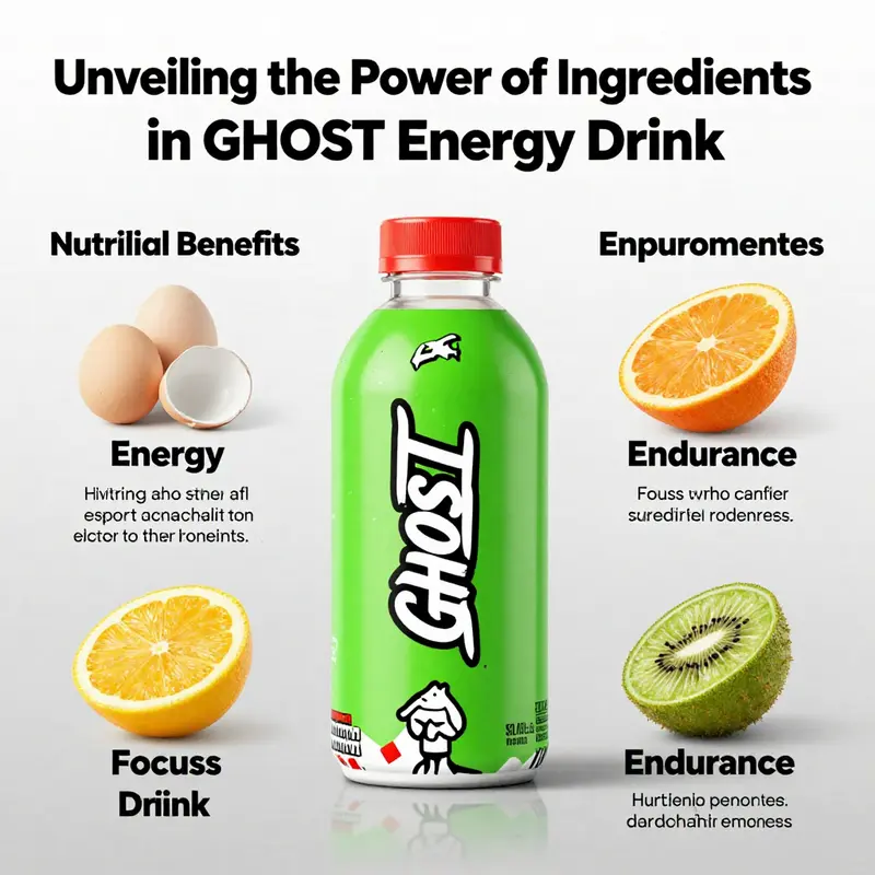 Core natural ingredients of GHOST Energy Drink showcased for an eye-catching overview.