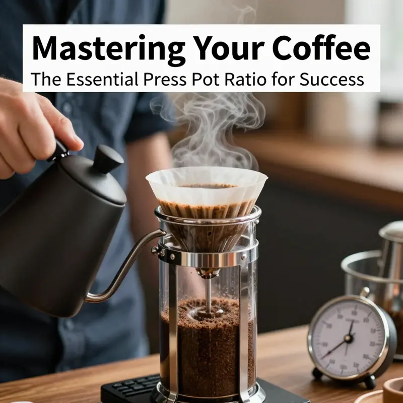 A barista demonstrates optimal brewing techniques for press pot coffee.