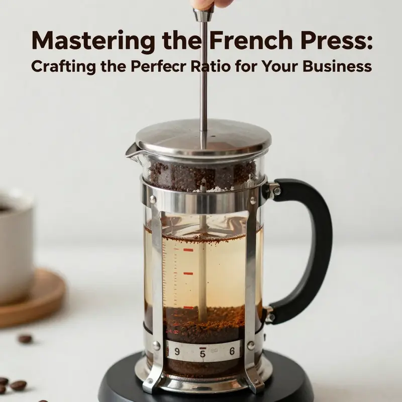 Demonstrating the ideal coffee-to-water ratio for French press brewing.