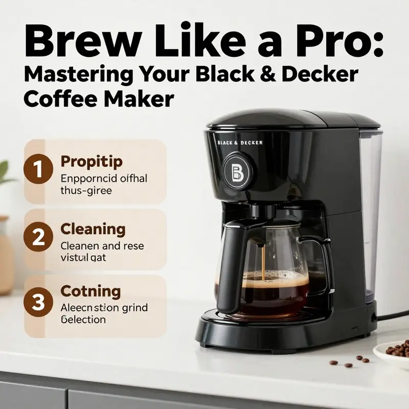 Step-by-step process of using a Black & Decker coffee maker.