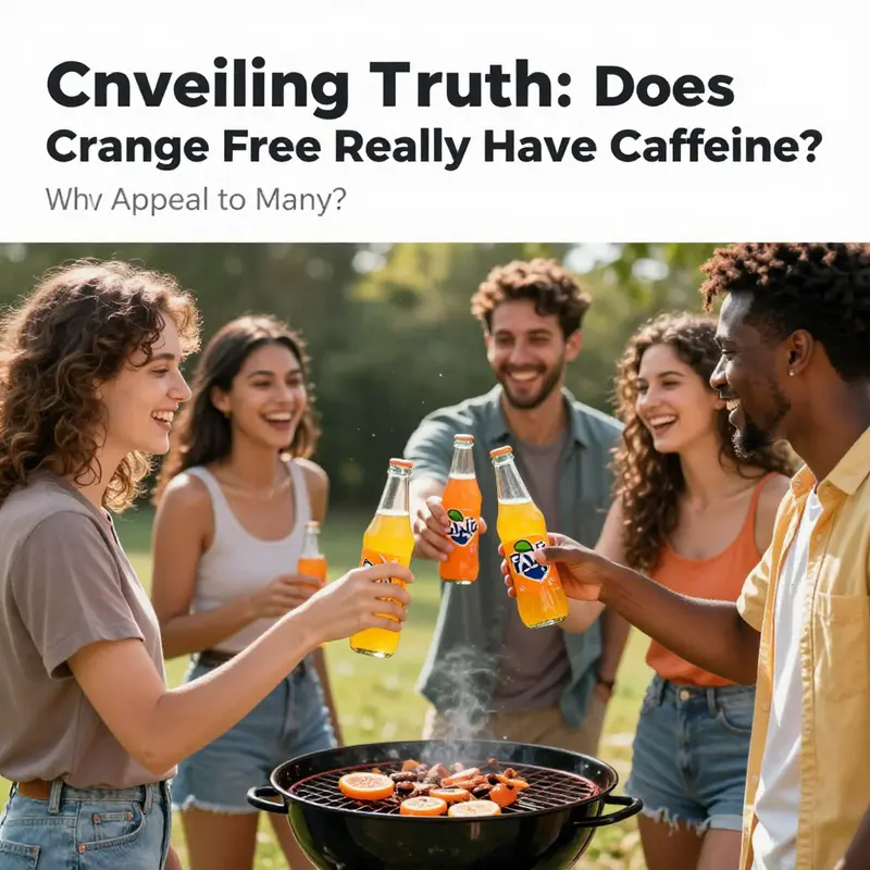 An overview of Orange Fanta Soda emphasizing its caffeine-free status.