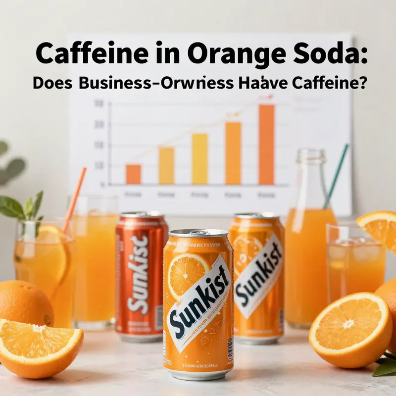 Various orange sodas on display, highlighting the focus on caffeine content.
