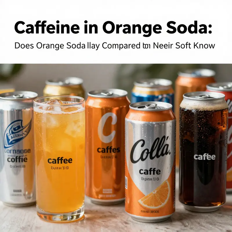 Various orange sodas on display, highlighting the focus on caffeine content.