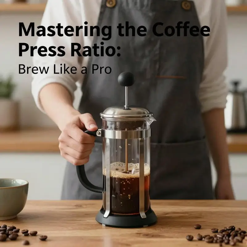 An infographic illustrating the optimal proportions of coffee to water for the French press.
