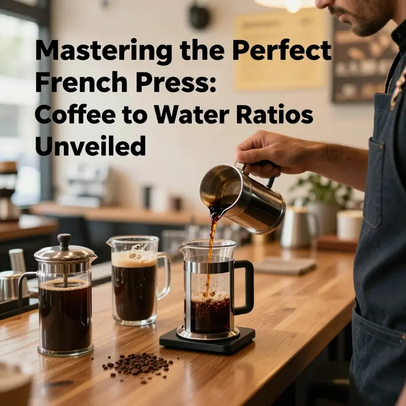 Visual representation of the ideal coffee-to-water ratio for French press brewing.