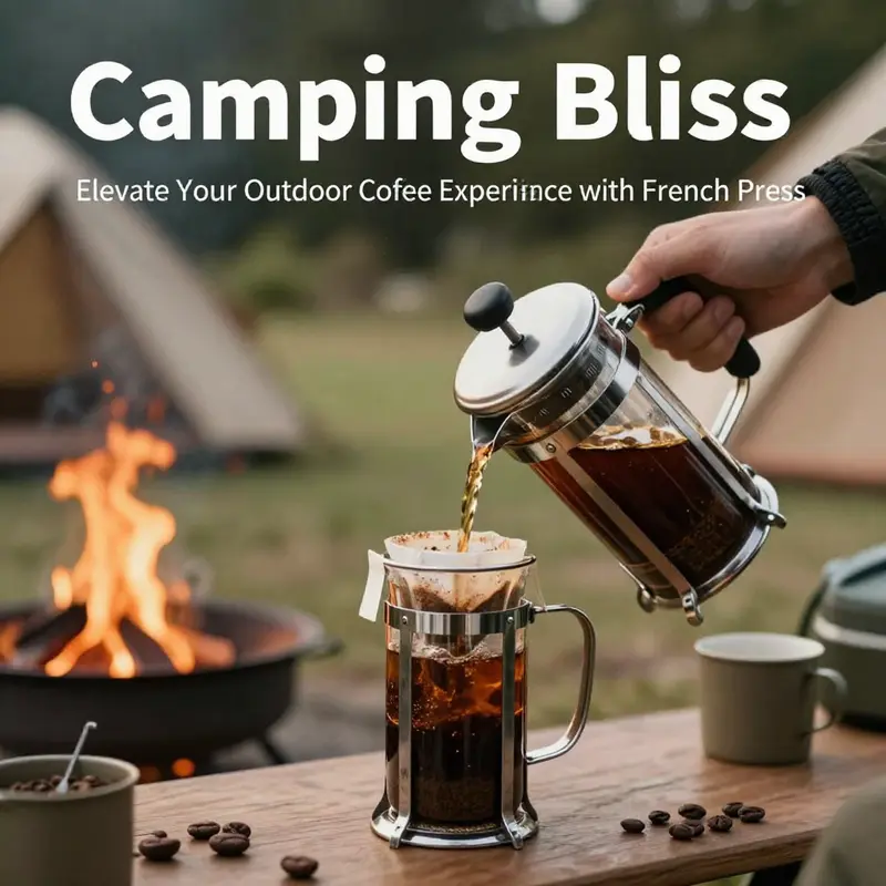 Enjoying the rich flavors of a French Press coffee amidst the serene landscapes of camping.