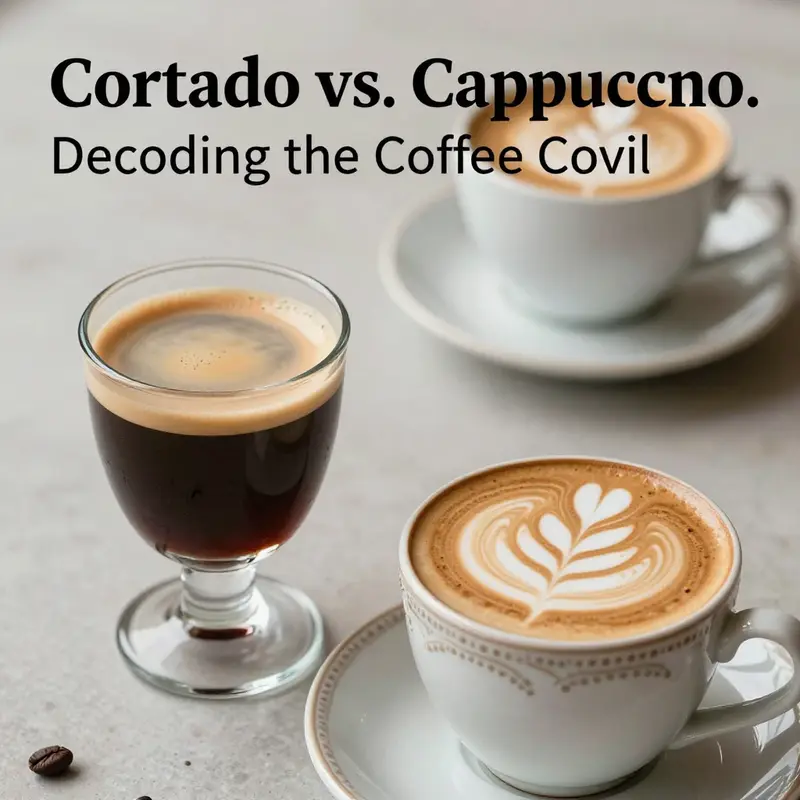 A visual comparison of cortado and cappuccino showcasing their unique milk ratios and presentation.