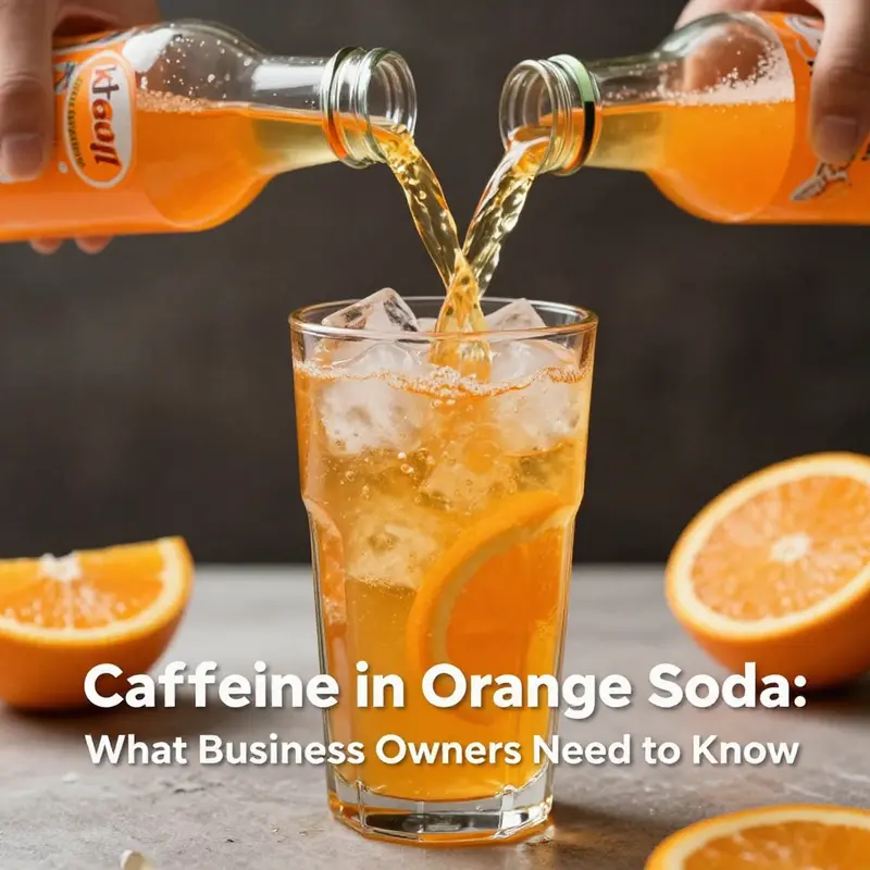 Cold orange soda being poured into a glass with ice, showcasing its vibrant color.