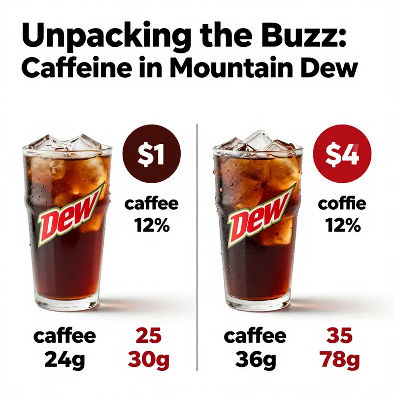An infographic detailing caffeine content in various Mountain Dew products, illustrating the differences for clear consumer understanding.