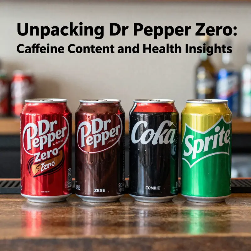 A visual representation of Dr Pepper Zero highlighting its caffeine content.