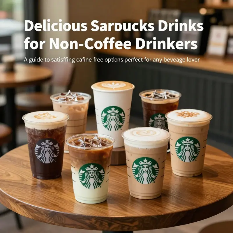 An inviting coffee shop workspace with a selection of Starbucks non-coffee drinks like iced teas and Refreshers.