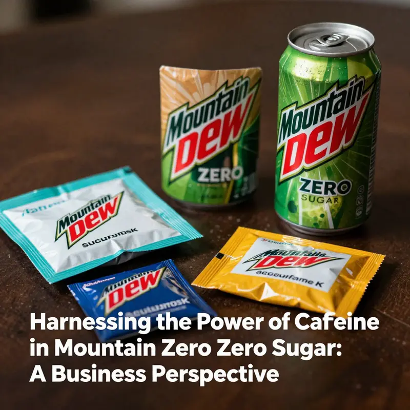 An illustration highlighting the caffeine content and health implications of Mountain Dew Zero Sugar.
