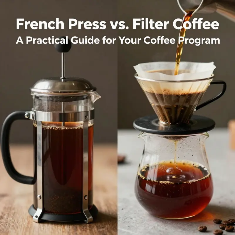 A comparison of taste profiles: rich and full-bodied French press vs. crisp and bright filter coffee.