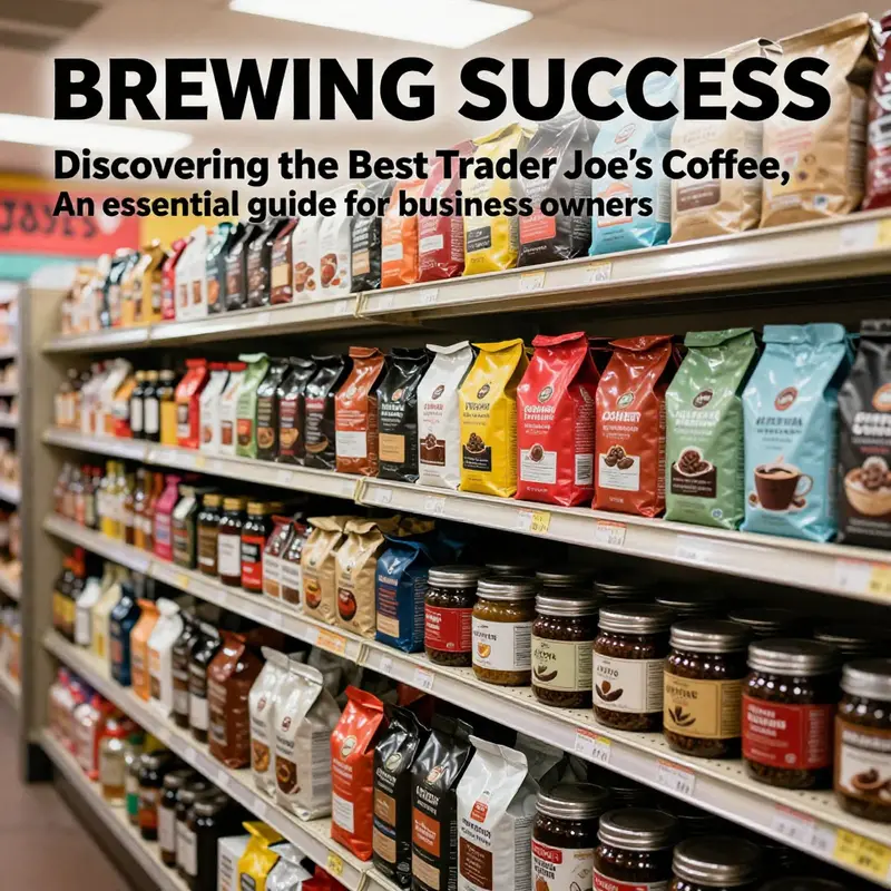 Well-stocked Trader Joe's coffee aisle filled with various coffee products, emphasizing quality selection.