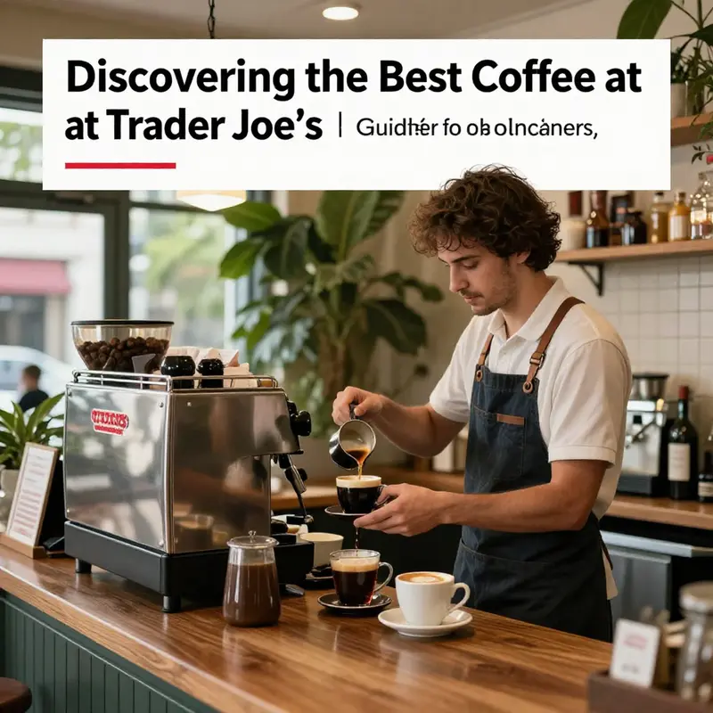 A barista serving freshly brewed Trader Joe's coffee in a welcoming coffee shop atmosphere.