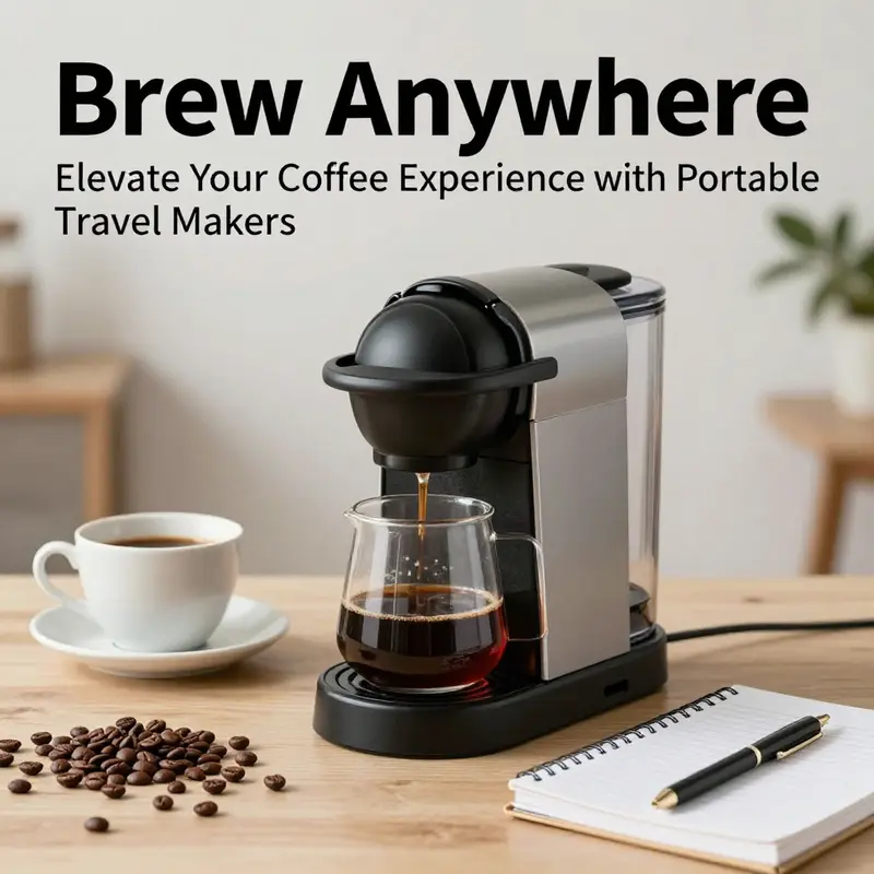 A portable coffee maker set with coffee accessories representing business travel.