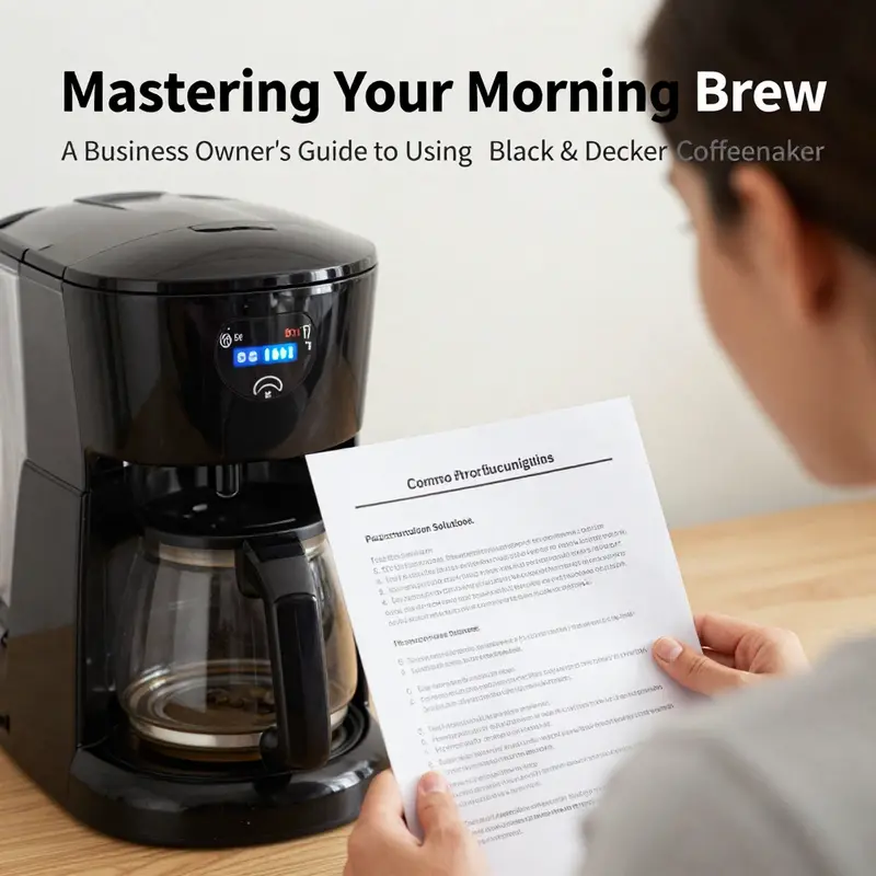 An instructional view of a Black & Decker coffee maker demonstrating the step-by-step brewing process.