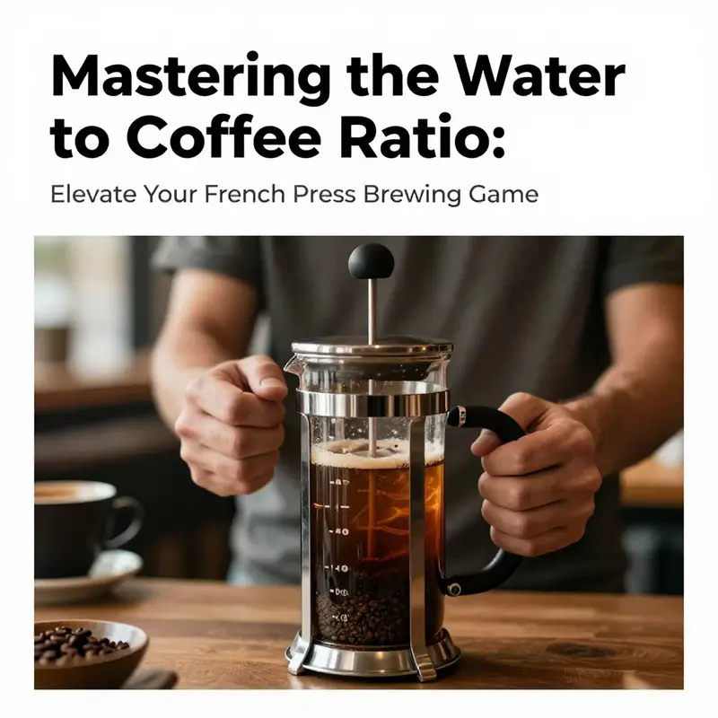 An artisan illustrates the optimal water to coffee ratio for French press brewing.