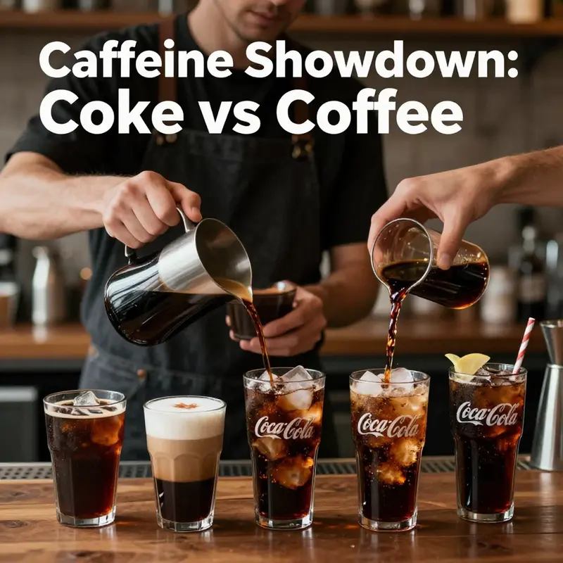 A direct comparison of caffeine content in Coke and coffee, visually displaying the substantial differences.