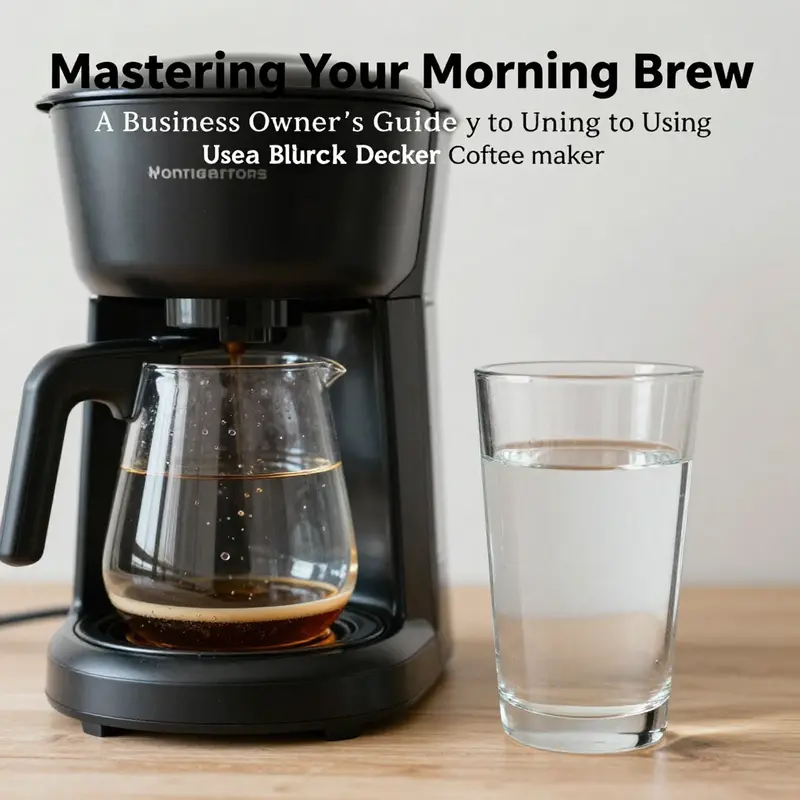 An instructional view of a Black & Decker coffee maker demonstrating the step-by-step brewing process.