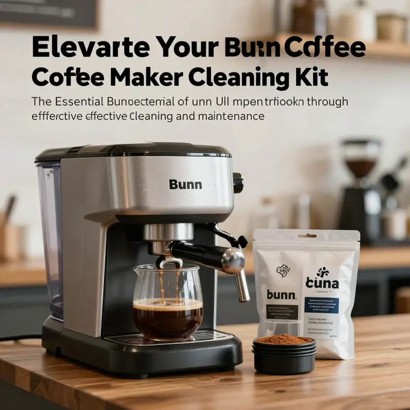 A cozy café featuring a Bunn coffee maker and cleaning kit, highlighting the importance of maintenance in coffee preparation.