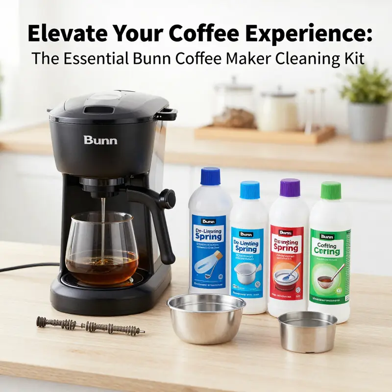 Detailed components of the Bunn coffee maker cleaning kit, highlighting essential tools for maintenance.