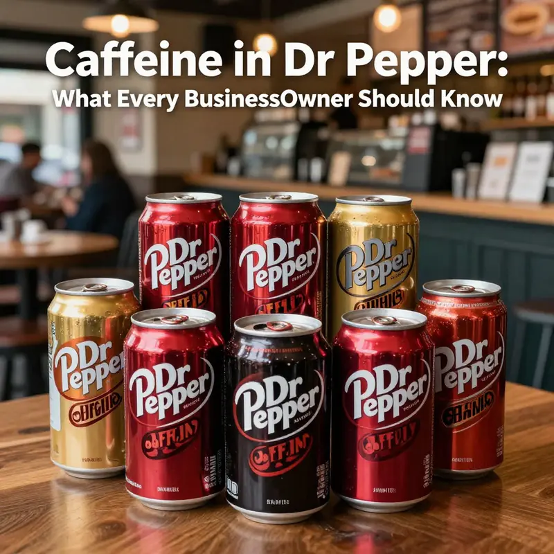 Various soda cans including Dr Pepper displayed in a lively café setting.