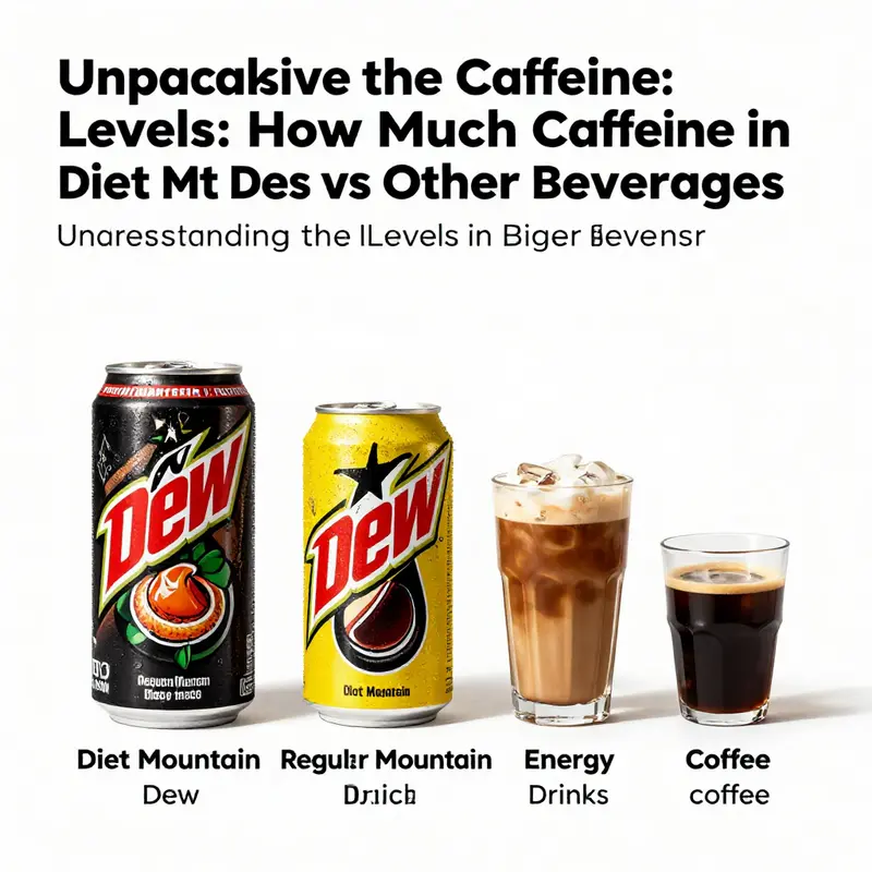 Infographic detailing the caffeine content in Diet Mountain Dew against other popular beverages.