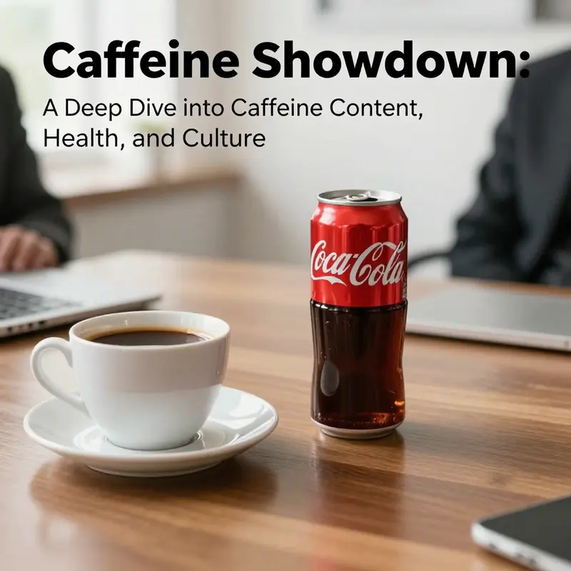Coffee cup and Coca-Cola can on a desk illustrating caffeine competition.