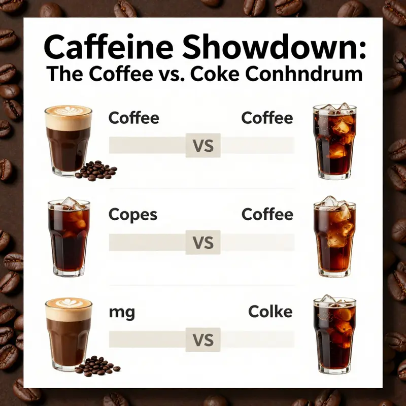Infographic comparing caffeine levels in coffee and cola drinks.