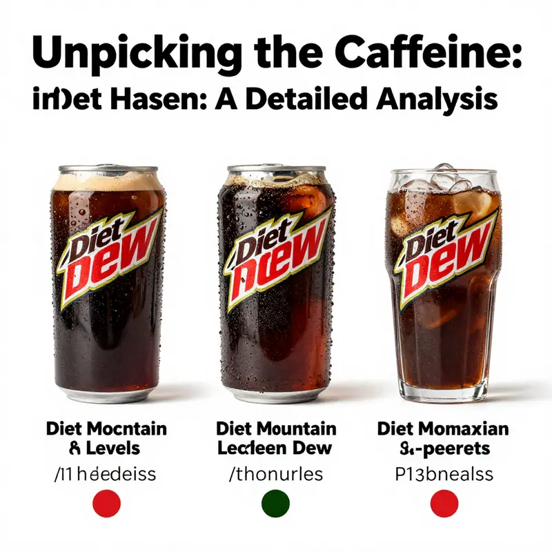 Infographic detailing the caffeine content in Diet Mountain Dew against other popular beverages.