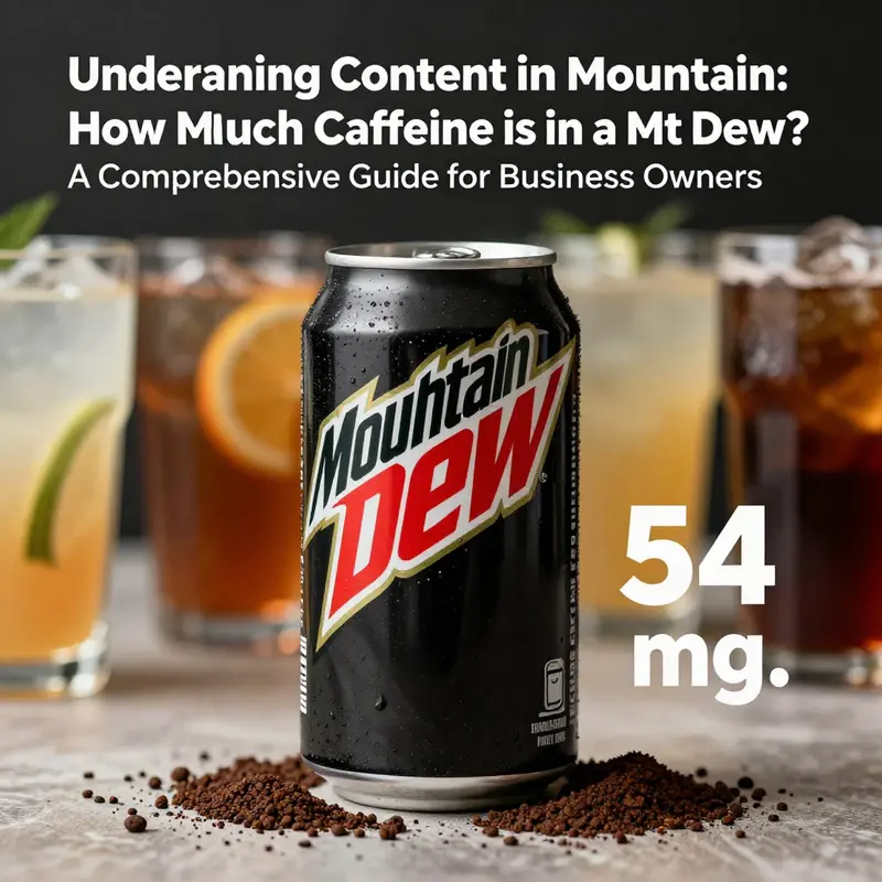 Caffeine content per 12-ounce Mountain Dew can highlighted in comparison to other beverages.